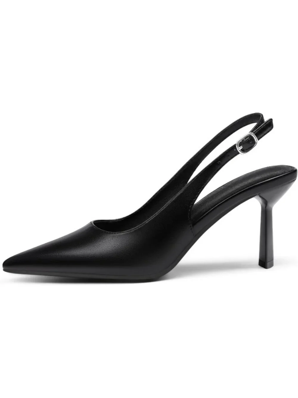 Women's Cool Black Rubber Slingback Kitten Heels Closed Pointed Toe Buckle Pumps